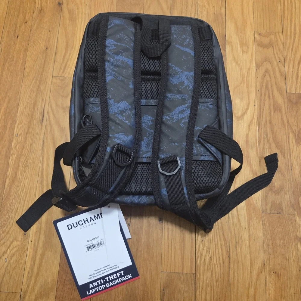 Duchamp London Anti-Theft Laptop Tablet Backpack Sleek Blue Black Design USB‎